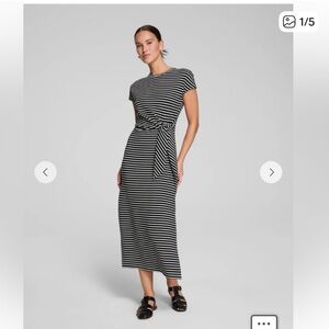 SPANX Black and White Striped Midi Dress